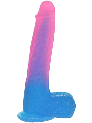 Glitter Realistic Liquid Silicone Dildo 22 cm - Pink / Blue