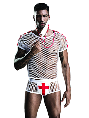 Sexy Assistant Costume 4 Pieces White / Red S / L