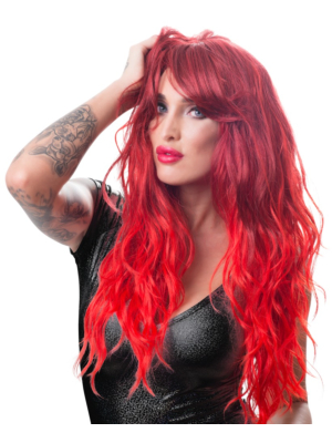 Wig, red, wavy, long