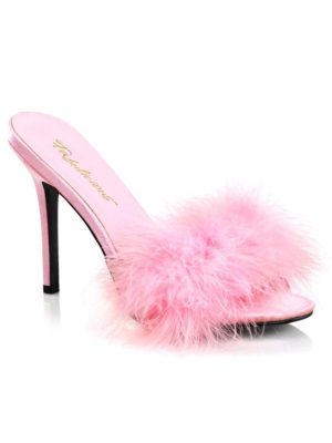 Fabulicious high-heel mules baby pink Marabu feather pompom-43