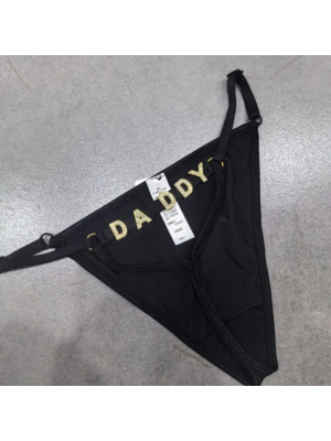 Sexy Rhinestone Letter Thong Panties Daddy Black os