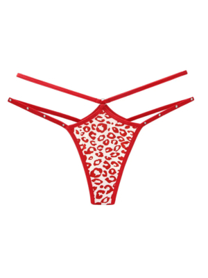 Sexy Leopard Rhinestone Hollow Thong Red