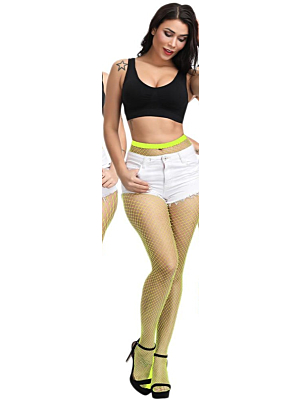 Women Sexy Mesh High Waist -Large Fishnet- Pantyhose Neon Yellow