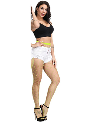 Women Sexy Mesh High Waist -XLarge Fishnet- Pantyhose Neon Yellow
