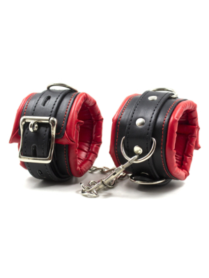Deluxe Lockable Leather Wrist Cuffs Black-Red