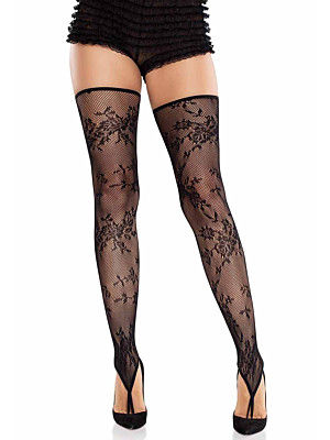 Leg Avenue - Floral Lace Footless Stockings Black os