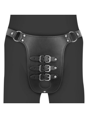 Ouch PU Leather Chastity Belt with Straps - Black