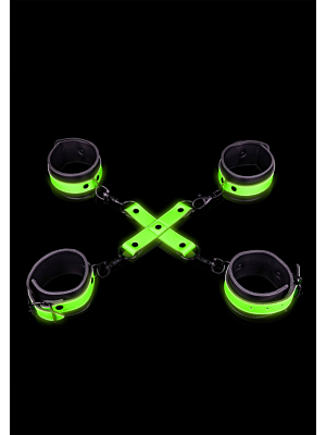 Ouch! Hand & Ankle Cuffs with Hogtie - Glow in the Dark