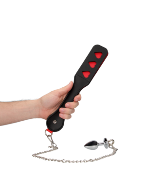 Ouch Hearts Paddle with Metal Anal Plug - Black