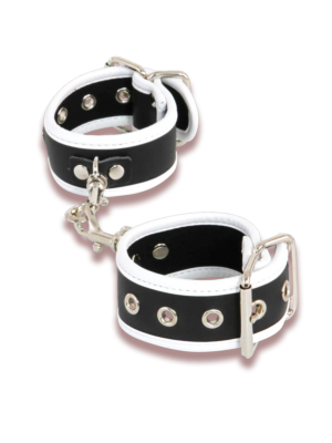 Leatherlook handcuffs Black-white 3.5cm