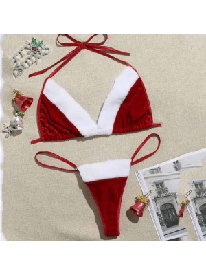 Women Sexy Lace-Up Bra Panty Set Red