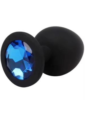 Small Silicone Butt Plug Black With Blue Diamond